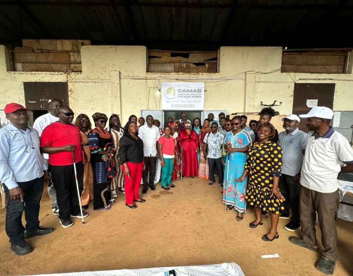 A crowd gathered outside the building at the opening of the CAMAB Centre, Nkolbisson, May 2026.